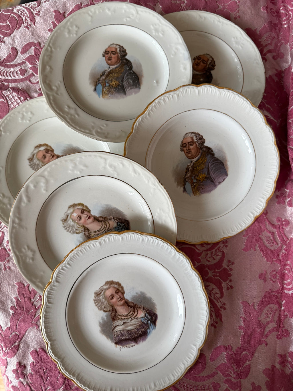 “Portraits de Cour” – Set of 6 French Revolutionary Porcelain Plates, Circa 1920