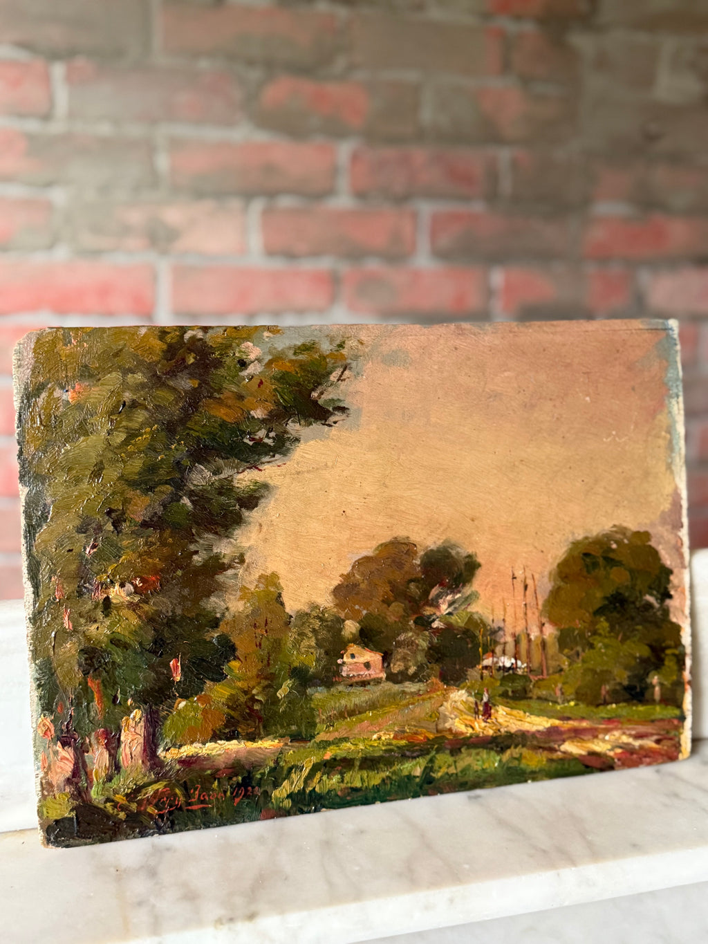 1922 Countryside Landscape on Board – Signed C. Vassil