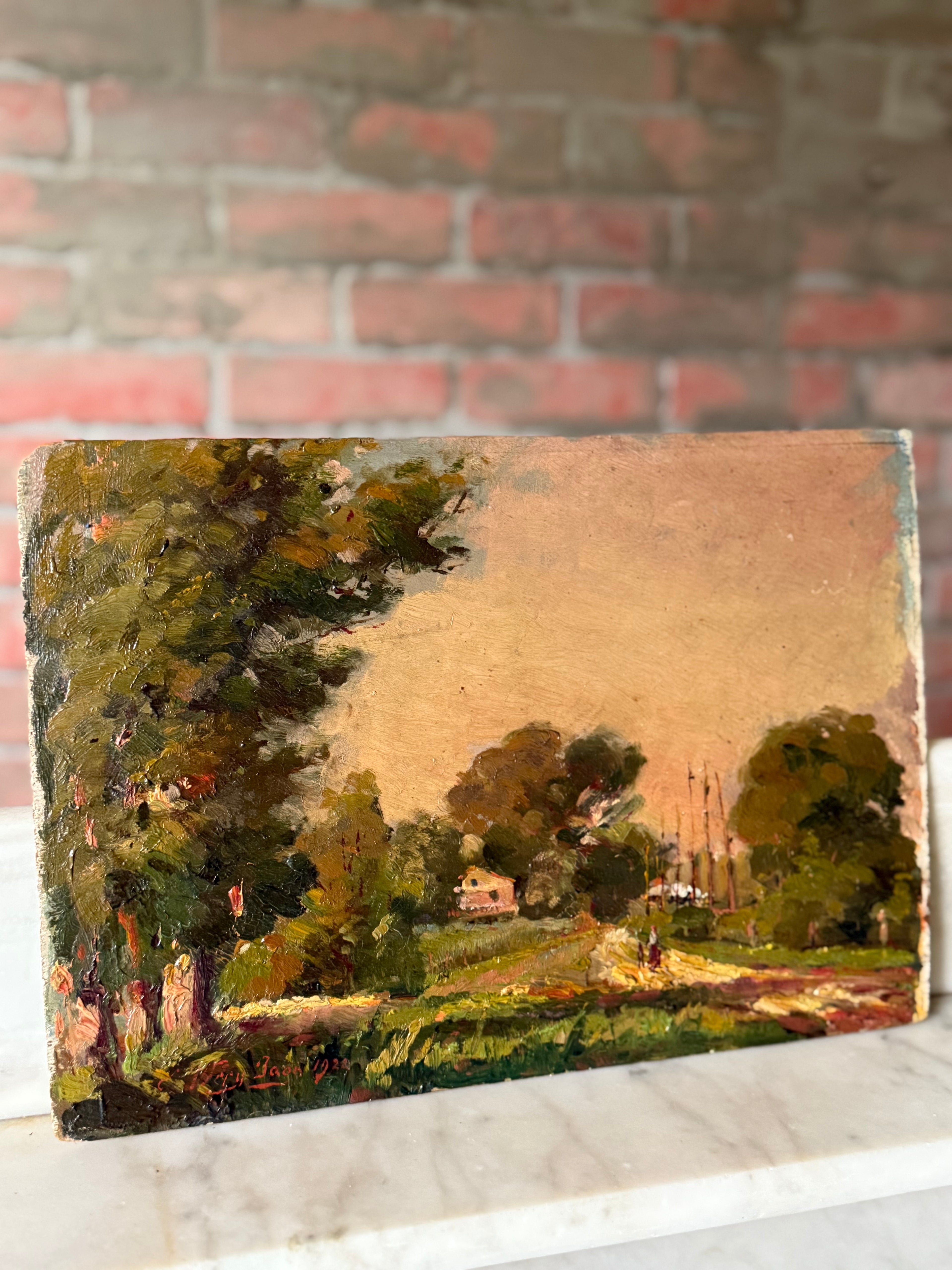 1922 Countryside Landscape on Board – Signed C. Vassil