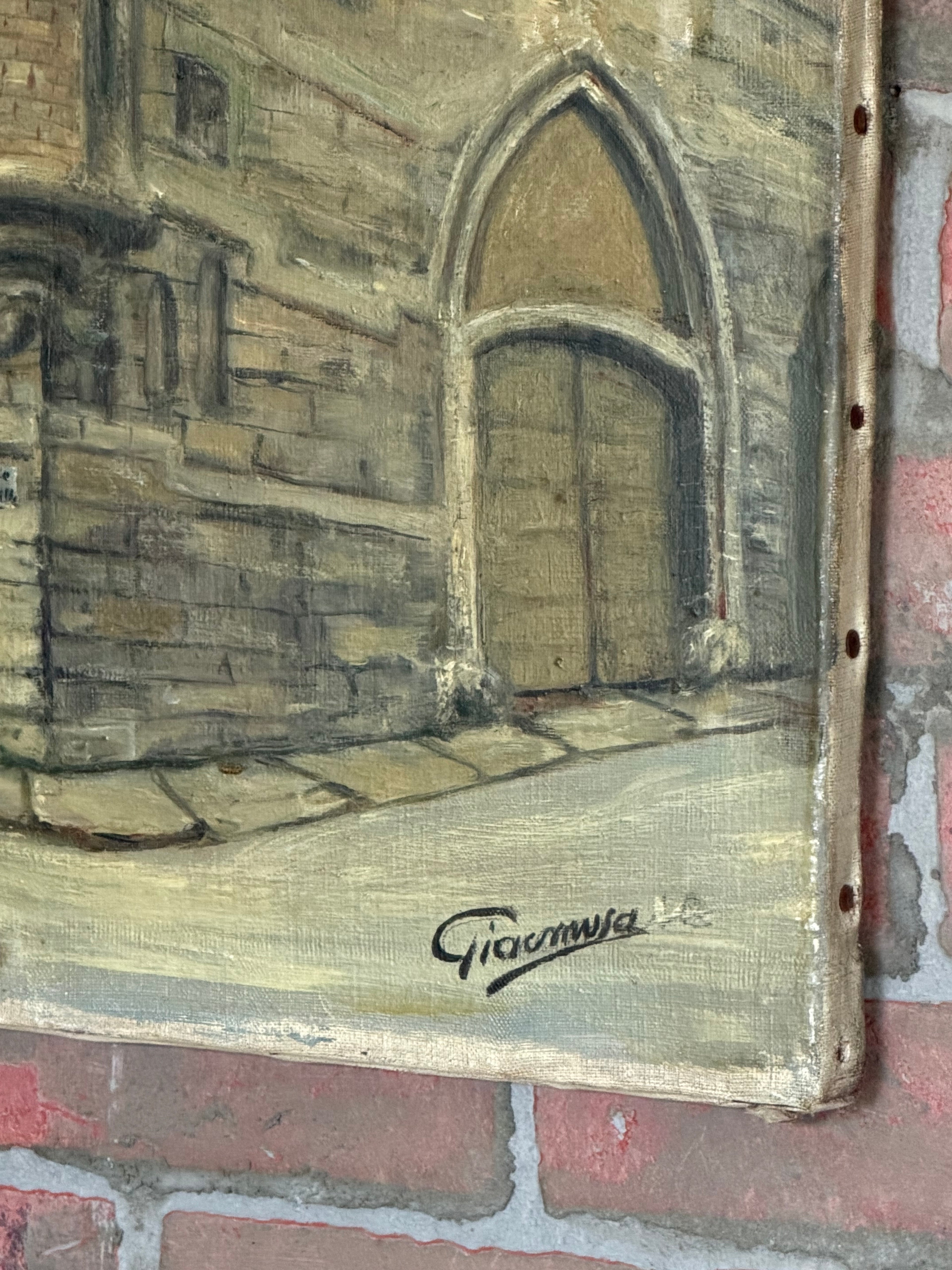 Vintage Marais, Paris Street Oil Painting – Hôtel de Sens Architectural Scene, Signed