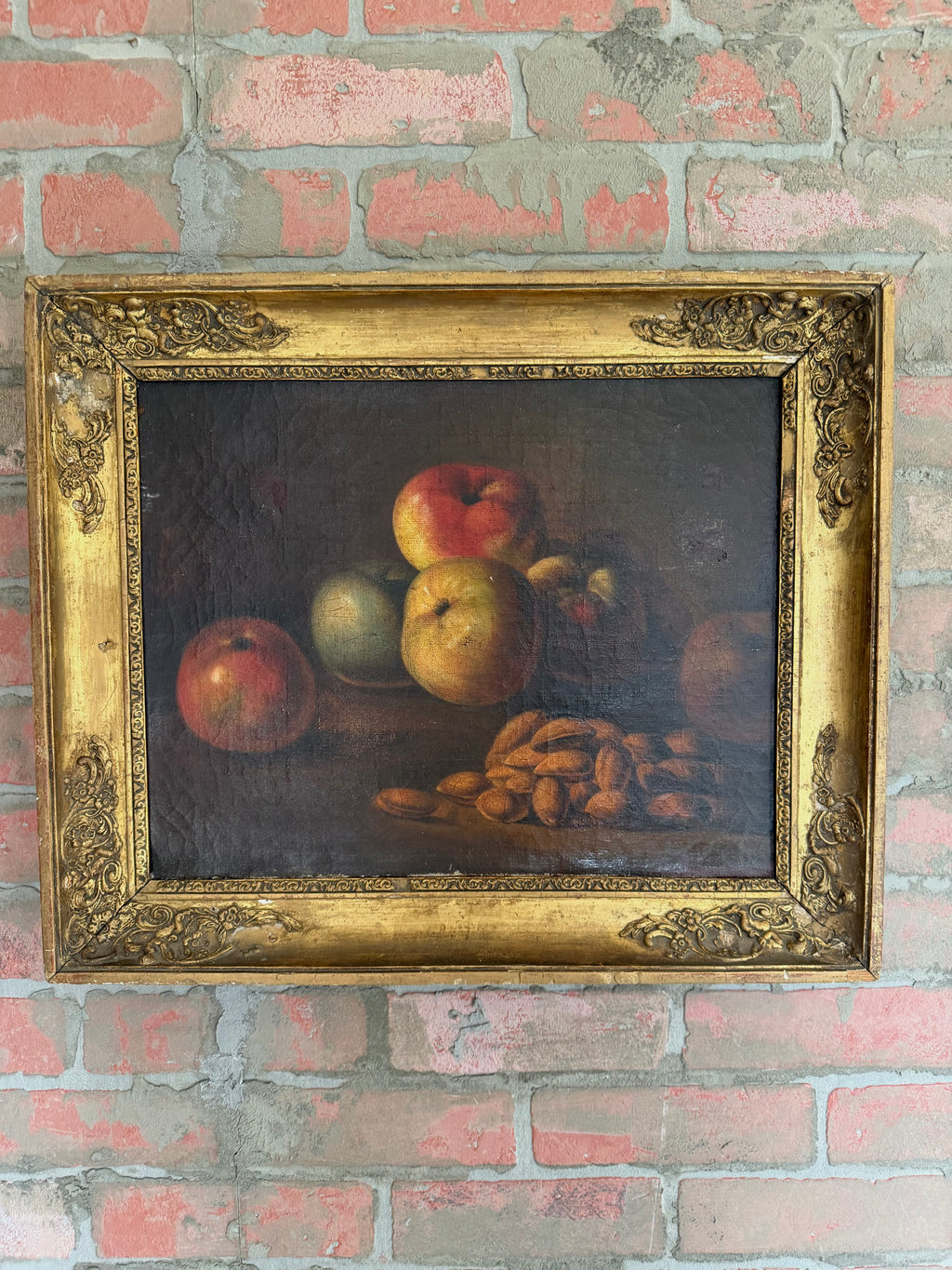 Golden Light & Autumn Fruit — Antique European Still Life Oil Painting in Gilded Frame