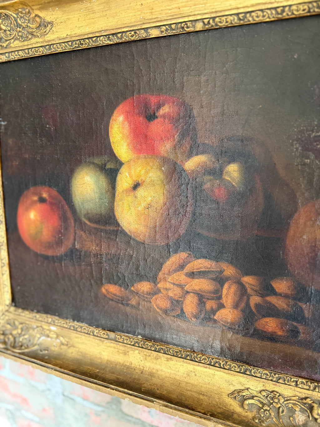 Golden Light & Autumn Fruit — Antique European Still Life Oil Painting in Gilded Frame