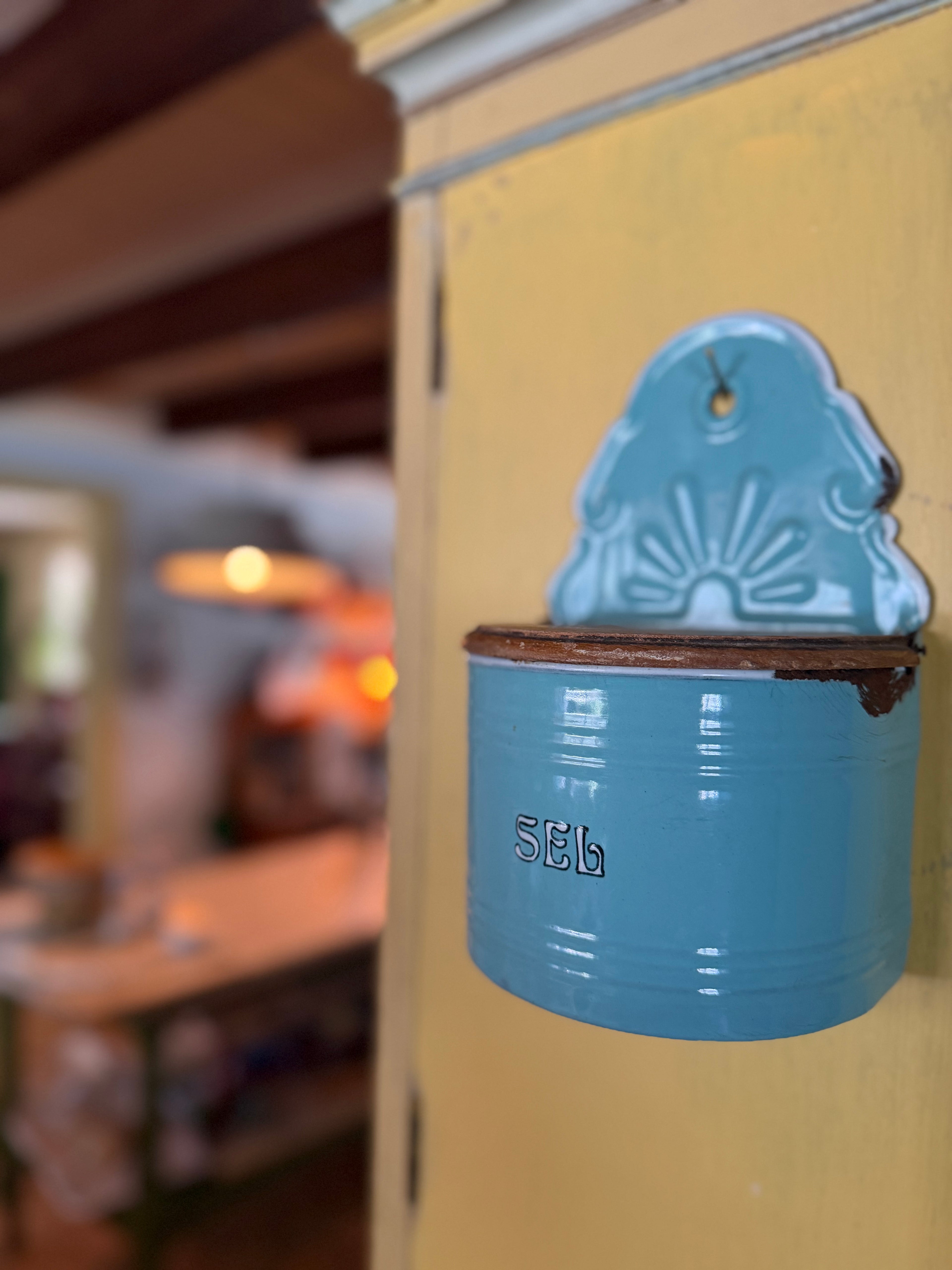 Teal Blue Enamel “Sel” Wall Box | Art Deco Kitchen Storage