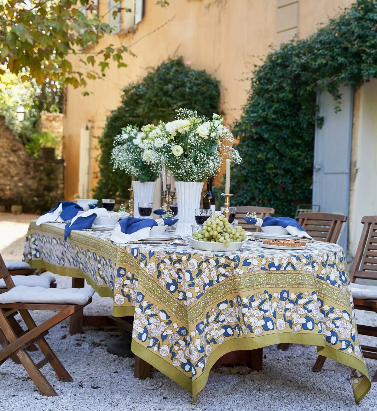 Forest Harvest Mustard & Blue | French Tablecloth