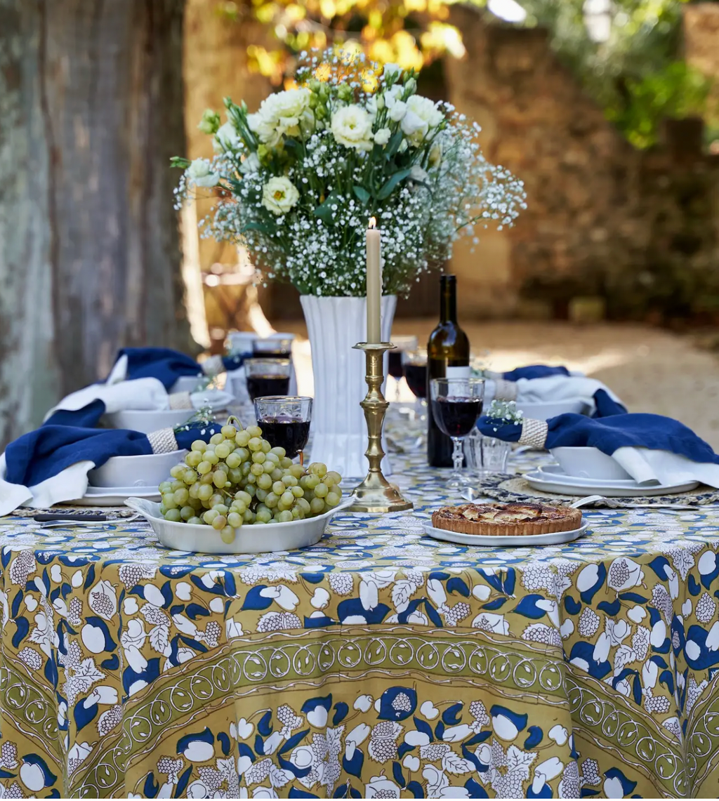 Forest Harvest Mustard & Blue | French Tablecloth