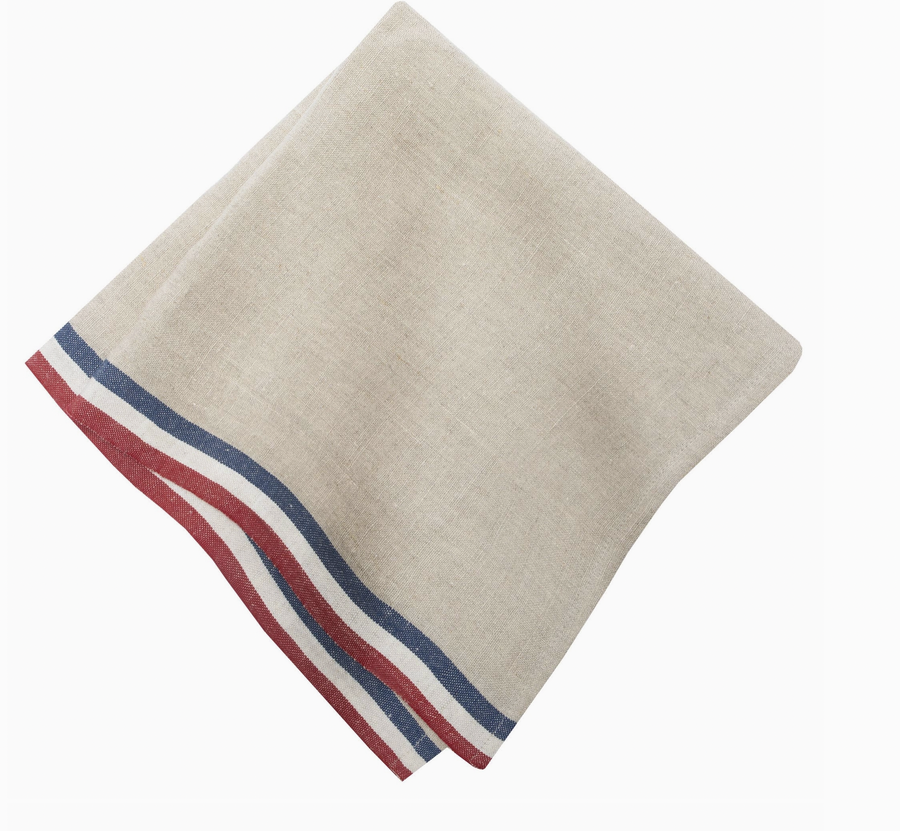 Handmade Linen Napkins | Normandy Natural - Blue/Natural/Red Stripe Napkins | 20x20