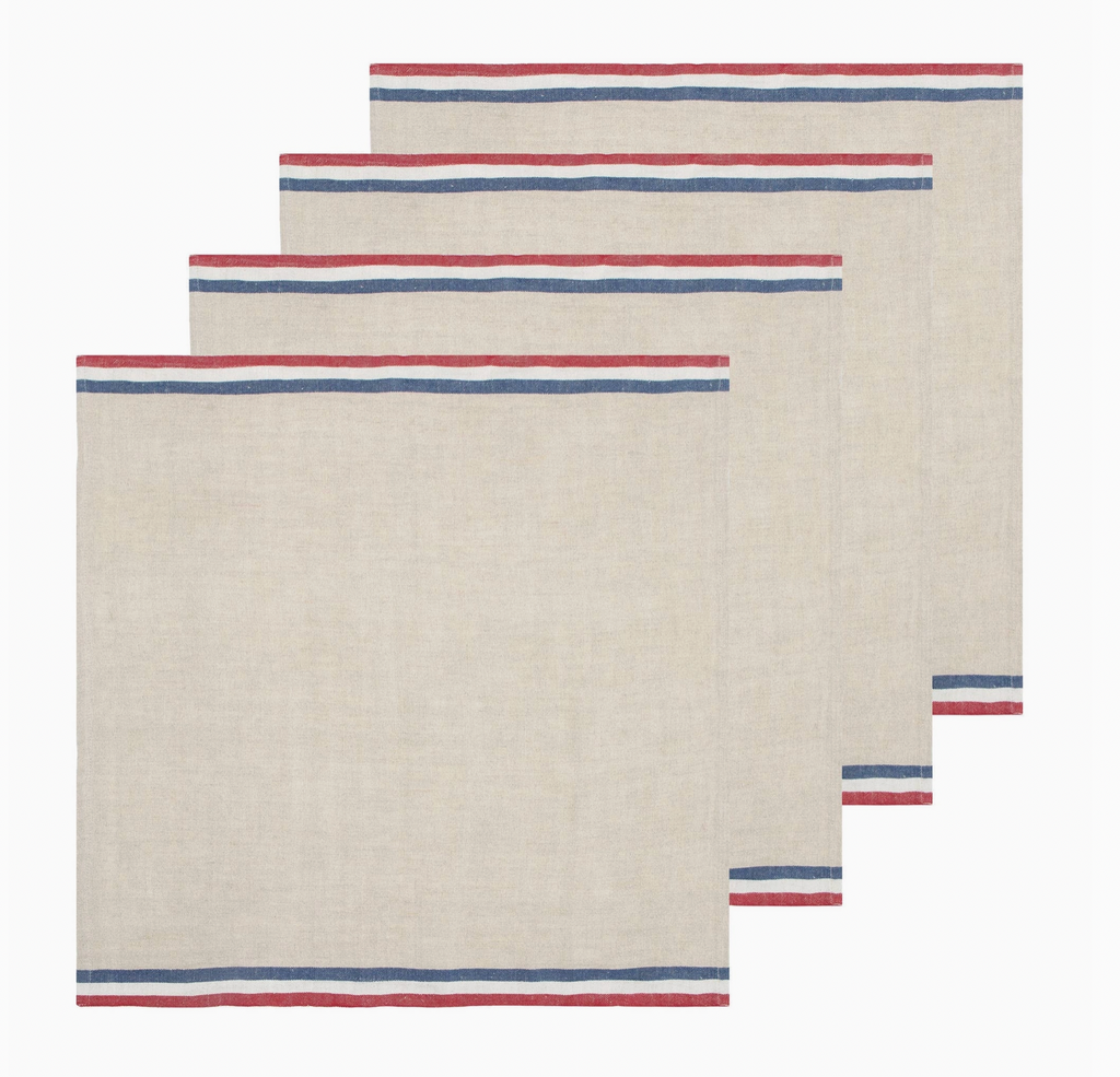 Handmade Linen Napkins | Normandy Natural - Blue/Natural/Red Stripe Napkins | 20x20