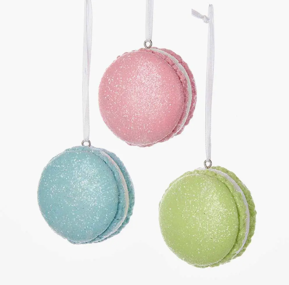 Set of Three French Macaron Ornaments, Pastel Claydough, 2.25 Inch Paris Patisserie Holiday Décor