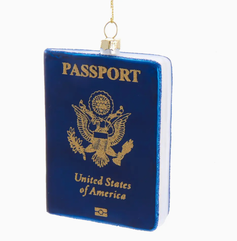Glass “Passport” Ornament, 4 Inch Travel & Wanderlust Holiday Decor