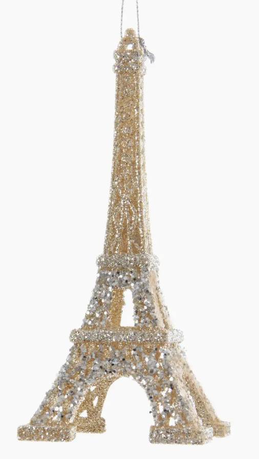 gold glitter Eiffel Tower ornament, silver glitter Eiffel Tower ornament, Paris Christmas décor ornament