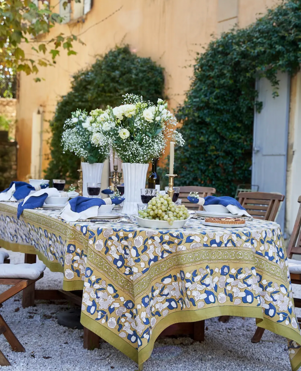 Forest Harvest Mustard & Blue | French Tablecloth
