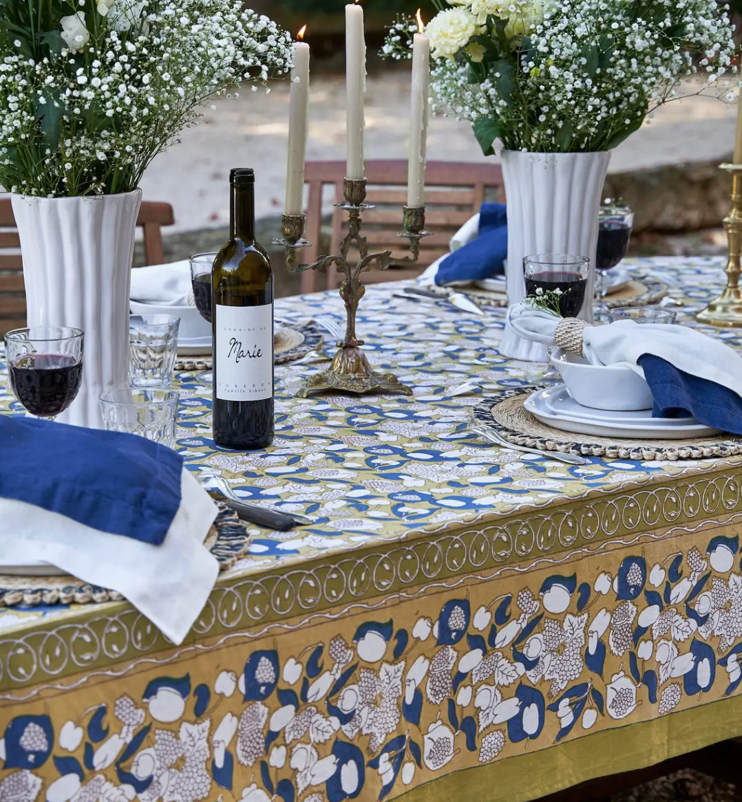 Forest Harvest Mustard & Blue | French Tablecloth