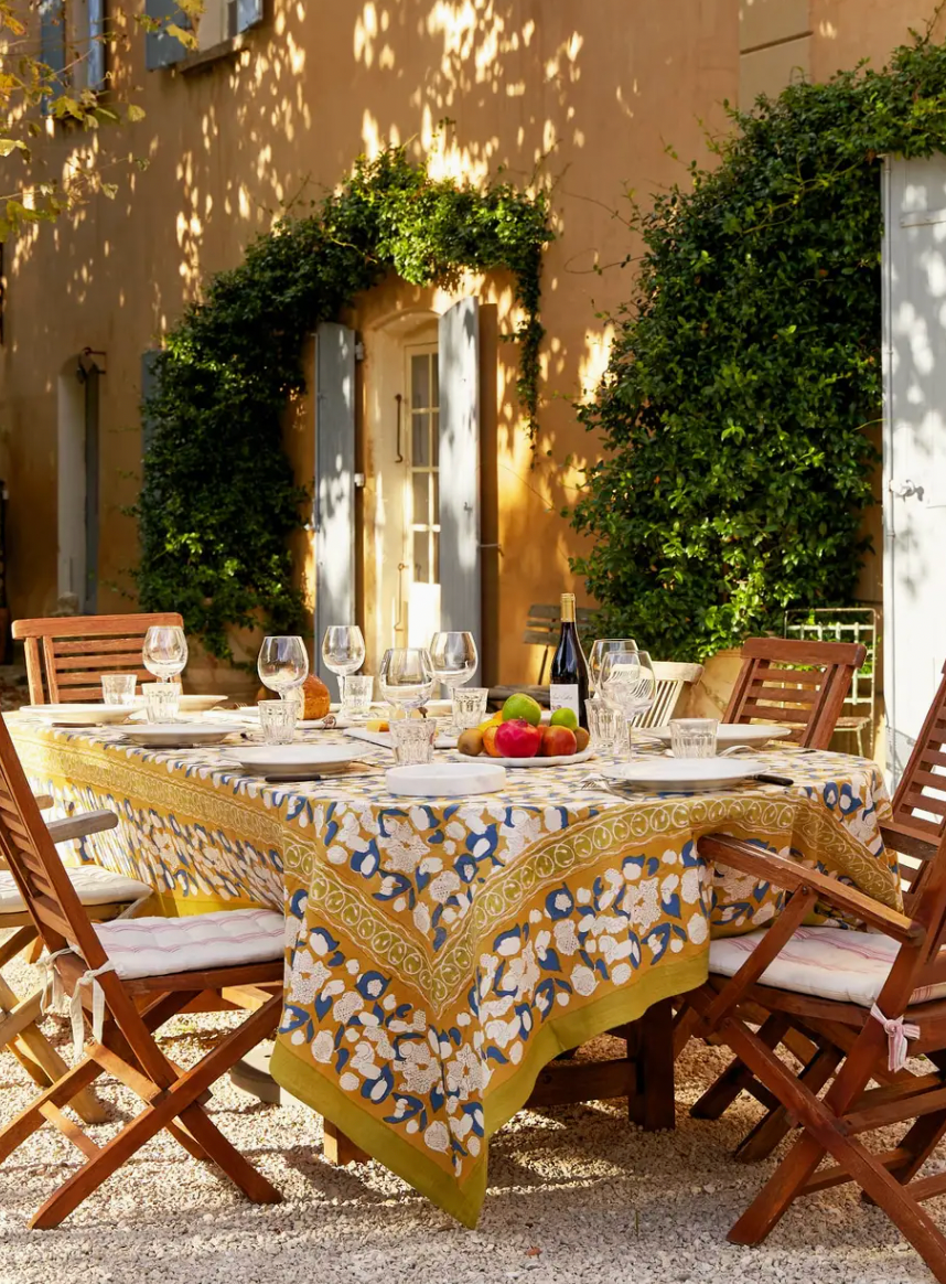 Forest Harvest Mustard & Blue | French Tablecloth