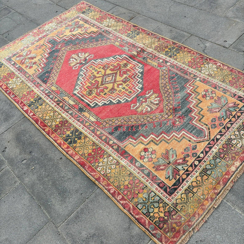 Cranberry Vintage Anatolian Turkish Wool Rug | 3.6 x 6.4 ft