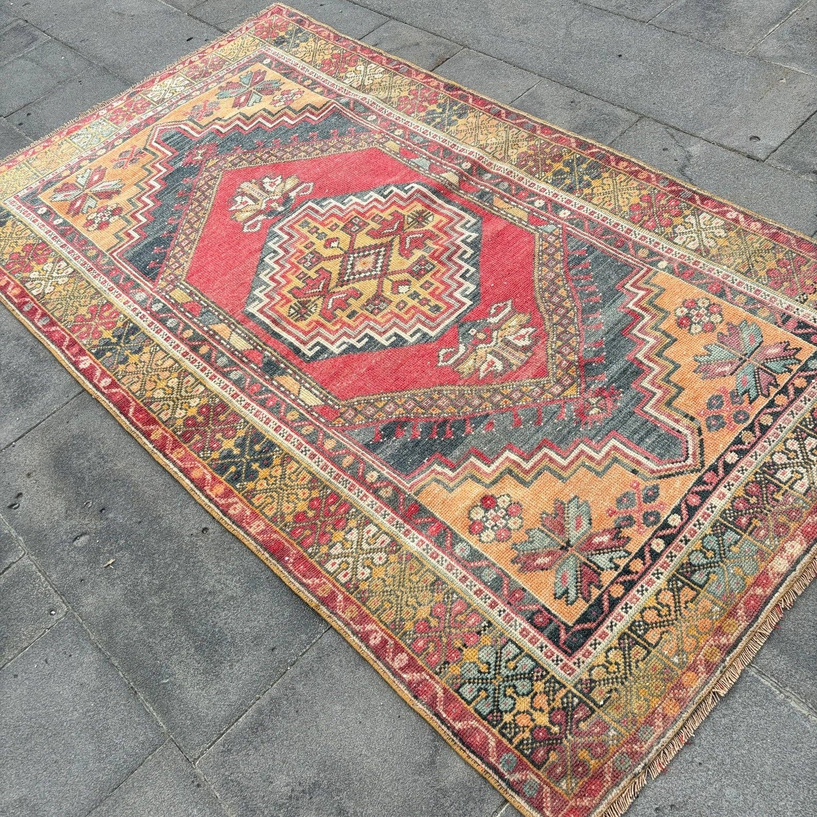 Cranberry Vintage Anatolian Turkish Wool Rug | 3.6 x 6.4 ft